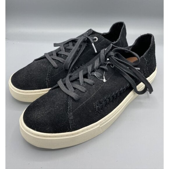 TOMS Black Suede Leather Lace Up Sneakers Women’s Shoes 9.5 Casual Comfort - Picture 1 of 8